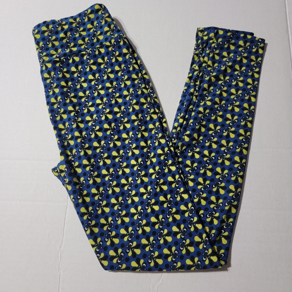 💚 LuLaRoe Blue Yellow Black Designs‎ Leggings Womens One Size OS